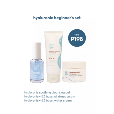 Happy Skin Hyaluronic Beginner's Set (Cleansing Gel + Hyaluronic Oil Drops Serum + Water